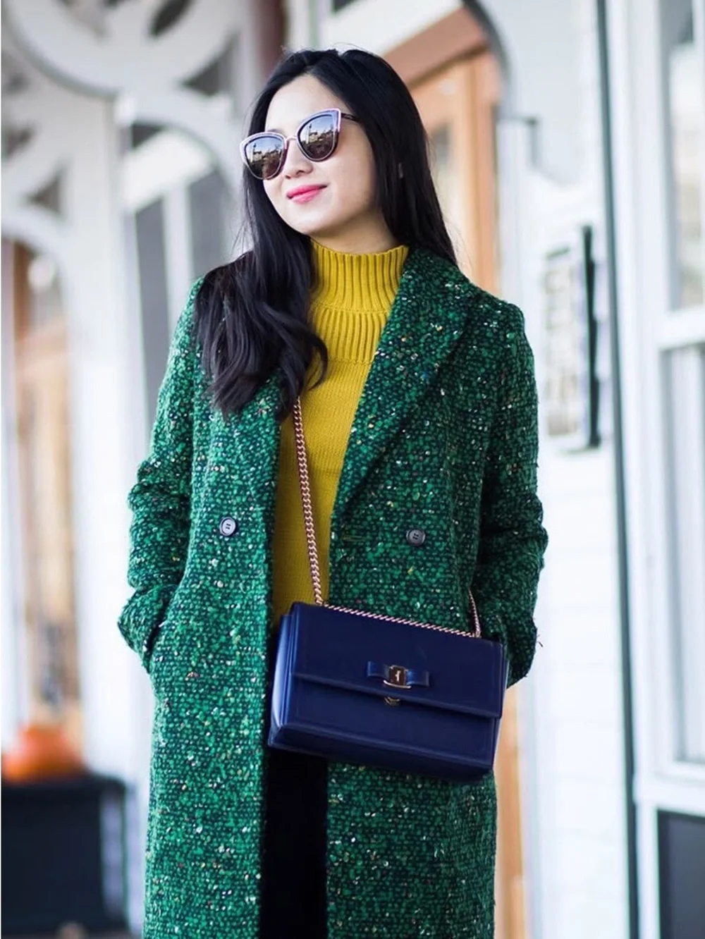 J. Crew Collection Daphne Wool Green Tweed Double-Breasted Pea Coat - Picture 3 of 14
